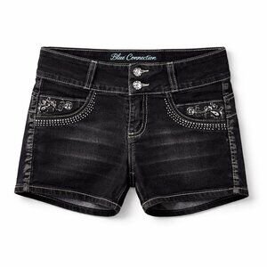 Blue Connection Kids Black Bling Denim Shorts – Rhinestone Detail, Size M